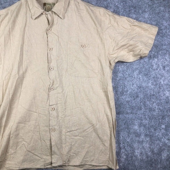 Trust Shirt Men's XL Short Sleeve Button Linen Rayon Blend Casual Adult Tan - Picture 3 of 9